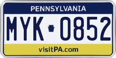 PA license plate MYK0852