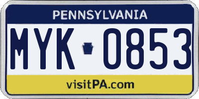 PA license plate MYK0853