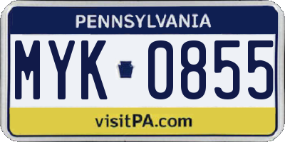 PA license plate MYK0855