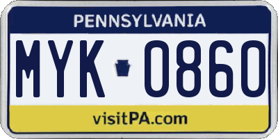 PA license plate MYK0860