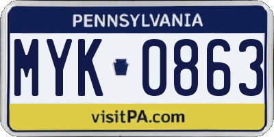 PA license plate MYK0863