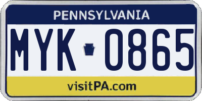 PA license plate MYK0865