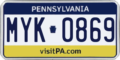 PA license plate MYK0869