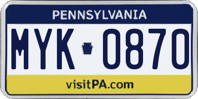 PA license plate MYK0870