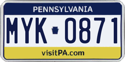 PA license plate MYK0871