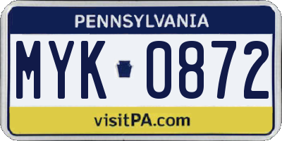 PA license plate MYK0872