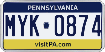 PA license plate MYK0874