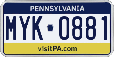 PA license plate MYK0881