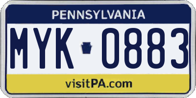 PA license plate MYK0883