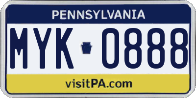 PA license plate MYK0888