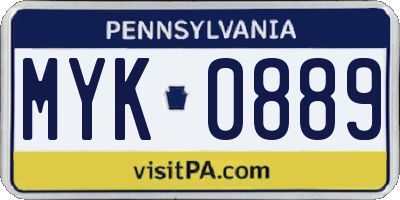 PA license plate MYK0889
