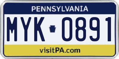 PA license plate MYK0891