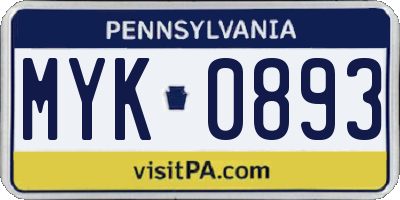 PA license plate MYK0893