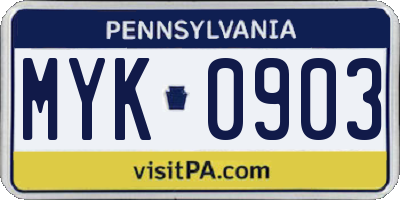 PA license plate MYK0903