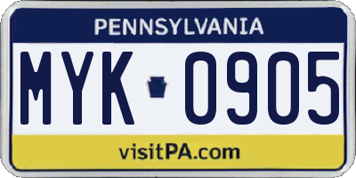 PA license plate MYK0905