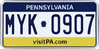 PA license plate MYK0907