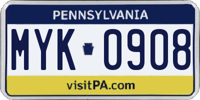 PA license plate MYK0908