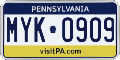 PA license plate MYK0909