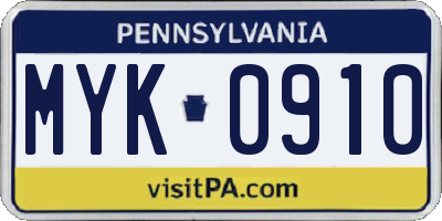 PA license plate MYK0910