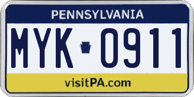 PA license plate MYK0911