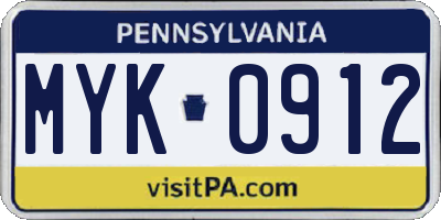 PA license plate MYK0912