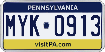 PA license plate MYK0913