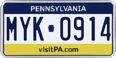 PA license plate MYK0914