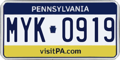 PA license plate MYK0919