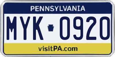 PA license plate MYK0920