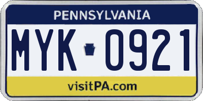 PA license plate MYK0921