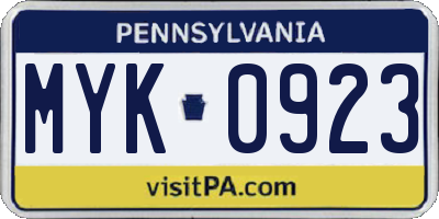 PA license plate MYK0923