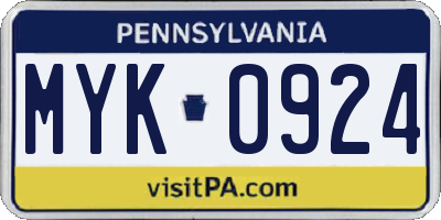 PA license plate MYK0924