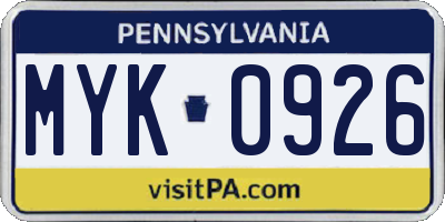PA license plate MYK0926