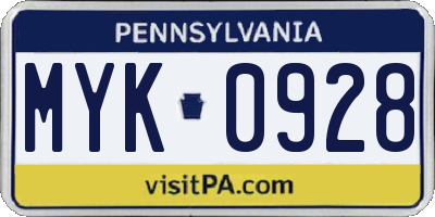 PA license plate MYK0928