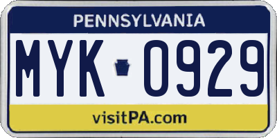 PA license plate MYK0929