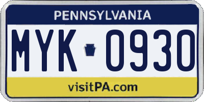 PA license plate MYK0930
