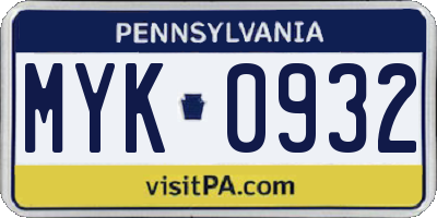 PA license plate MYK0932