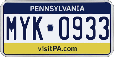 PA license plate MYK0933