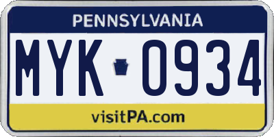 PA license plate MYK0934