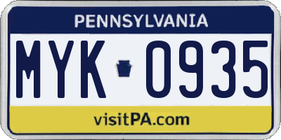 PA license plate MYK0935