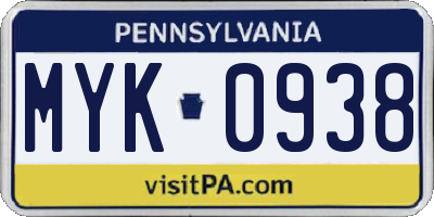 PA license plate MYK0938