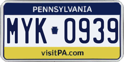 PA license plate MYK0939