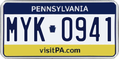 PA license plate MYK0941