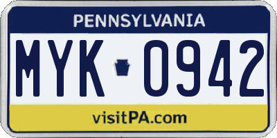 PA license plate MYK0942