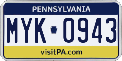 PA license plate MYK0943