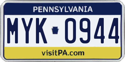 PA license plate MYK0944