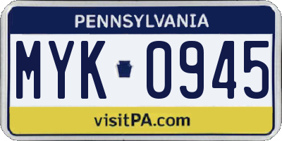 PA license plate MYK0945