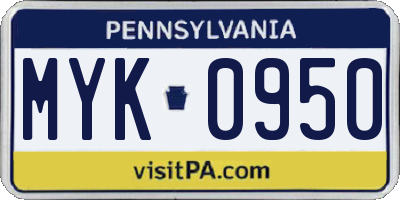 PA license plate MYK0950