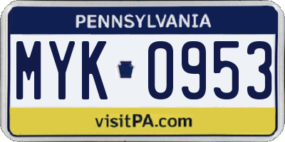 PA license plate MYK0953
