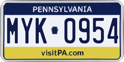 PA license plate MYK0954
